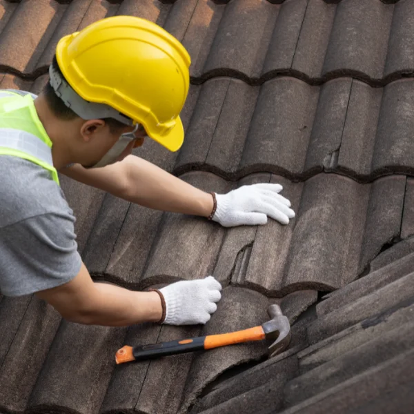 An image showing a roofer repairing shingles on a home in Eltingville.